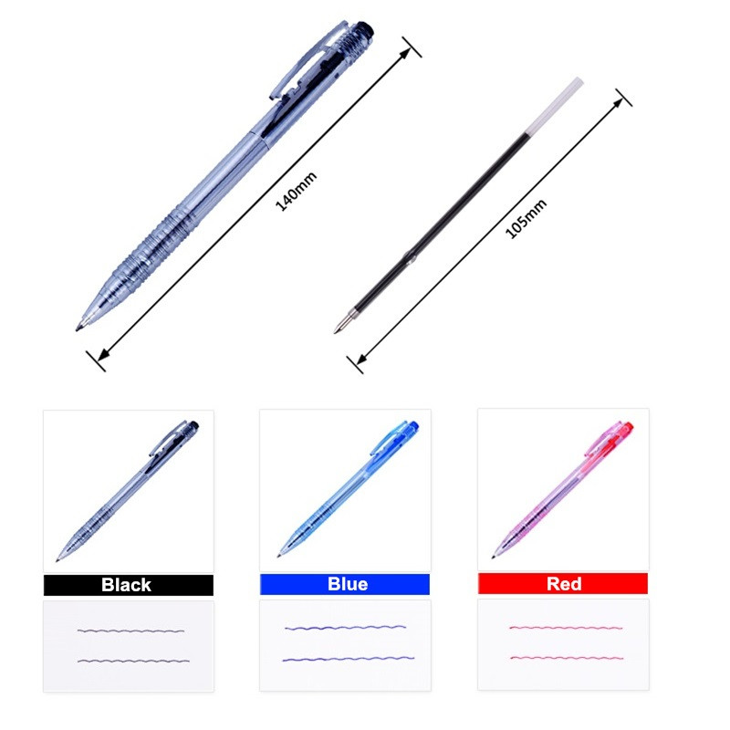 3db Click Type Golyóstoll szett átlátszó kivitel fekete kék piros színű tinta íráshoz Office School F510