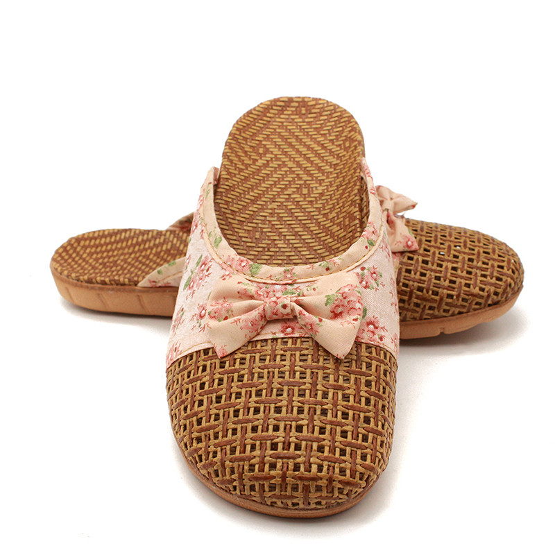 Γυναικείες Παντόφλες Σπιτιού Flax Παντόφλες Casual Slides Floral Φιόγκος Λινό Παντόφλες εσωτερικού χώρου Γυναικεία καλοκαιρινά σανδάλια Γυναικεία παπούτσια για το σπίτι