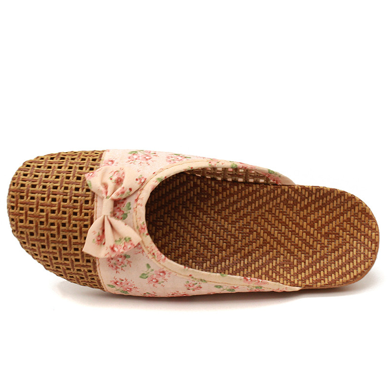 Γυναικείες Παντόφλες Σπιτιού Flax Παντόφλες Casual Slides Floral Φιόγκος Λινό Παντόφλες εσωτερικού χώρου Γυναικεία καλοκαιρινά σανδάλια Γυναικεία παπούτσια για το σπίτι