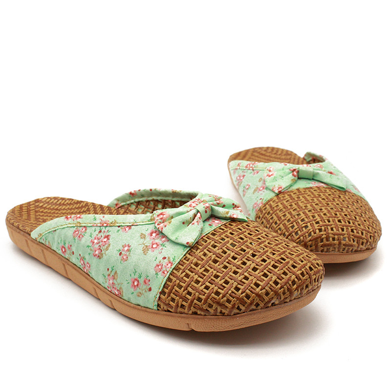 Γυναικείες Παντόφλες Σπιτιού Flax Παντόφλες Casual Slides Floral Φιόγκος Λινό Παντόφλες εσωτερικού χώρου Γυναικεία καλοκαιρινά σανδάλια Γυναικεία παπούτσια για το σπίτι