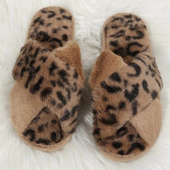 Зимни дамски домашни чехли Секси леопардов принт с изкуствена козина Модни топли обувки Дамски пантофки Дамски пързалки Домашни пухкави чехли