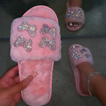 дамски нови кристали с пеперуда от лисича кожа джапанки с плоско дъно нехлъзгащи се универсални домашни издръжливи сандали ежедневни модни облекла чехли