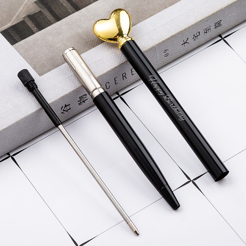 Prilagođeni LOGO Love Shape Student Kemijska olovka Kreativni metalni pokloni za vjenčanje Gel olovke Reklamni uredski pribor Kemijske olovke