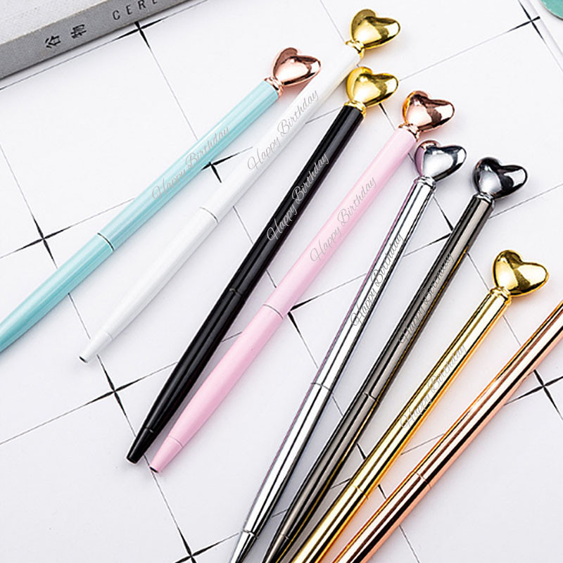 Prilagođeni LOGO Love Shape Student Kemijska olovka Kreativni metalni pokloni za vjenčanje Gel olovke Reklamni uredski pribor Kemijske olovke