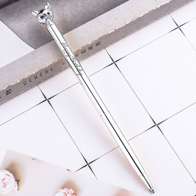 Prilagođeni LOGO Metalne kemijske olovke sa crtanom lisičinom glavom Studentski materijal Poklon Kemijska olovka Lasersko graviranje imena Reklamna olovka