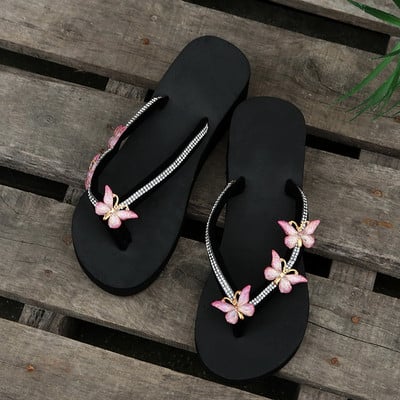 Klinove Kristalne papuče Ženske cipele Ljetne sandale 2023 Novi Rim Visoke pete Platforma Leptir japanke Ženske tobogane za plažu