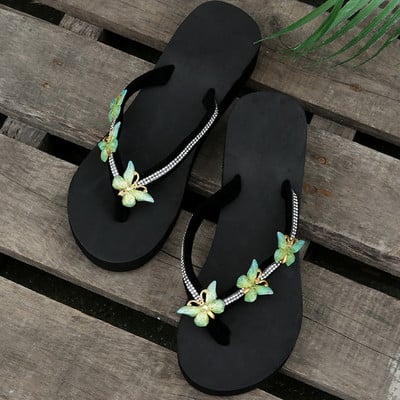 Klinove Kristalne papuče Ženske cipele Ljetne sandale 2023 Novi Rim Visoke pete Platforma Leptir japanke Ženske tobogane za plažu