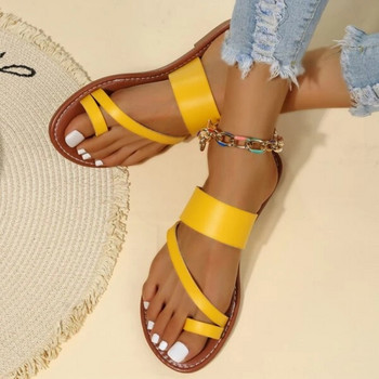 Летни едноцветни плоски сандали Модни външни чехли с отворени пръсти Ежедневни плажни дамски обувки Голям размер Zapatos De Mujer Пързалки