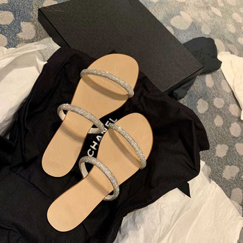 Чехли с пайети Дамски летни сандали 2022 г. Модни лъскави семпли чехли Джапанки Плажни диамантени плоски обувки Външни сандали