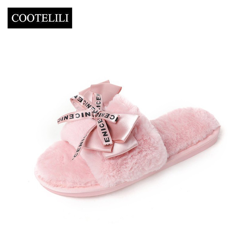 COOTELILI Ženske plišane kućne papuče s umjetnim krznom Tople cipele Ženske natikače Slatka leptir leptir Ženske natikače Velika veličina 41