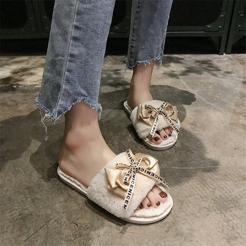 COOTELILI Ženske plišane kućne papuče s umjetnim krznom Tople cipele Ženske natikače Slatka leptir leptir Ženske natikače Velika veličina 41