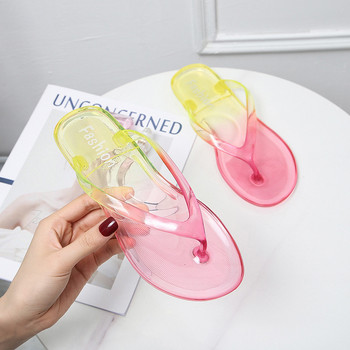 Дамски джапанки Плажни чехли PVC прозрачни прозрачни кристални ежедневни сандали Лятно къпане на закрито на открито Плоска желеобразна обувка