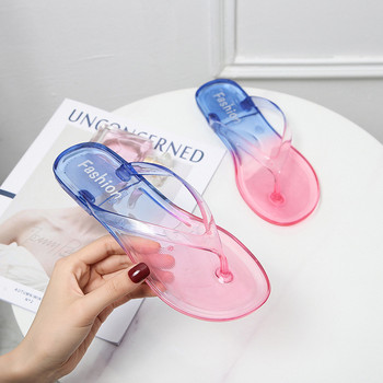 Дамски джапанки Плажни чехли PVC прозрачни прозрачни кристални ежедневни сандали Лятно къпане на закрито на открито Плоска желеобразна обувка
