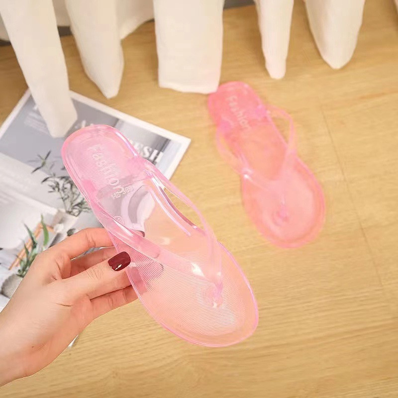 Moteriškos šlepetės paplūdimio šlepetės PVC permatomos skaidraus krištolo laisvalaikio basutės vasaros maudynėms patalpose lauke plokščios slydimo želė batai