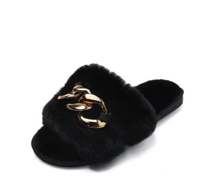 Modni dizajn lanaca Ležerne vanjske cipele od pliša Ravno dno od vještačkih dijamanata Plišane papuče Ženske ženske cipele Papuče