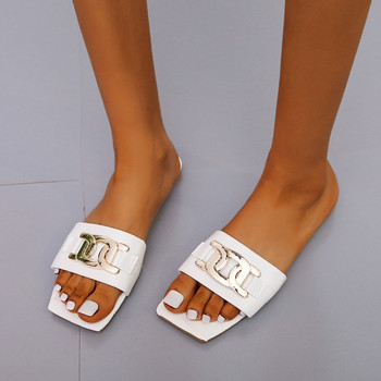 Чехли Дамски лято 2022 Нова европейска и американска мода Черни луксозни сандали Плоски секси плажни чехли с квадратни пръсти