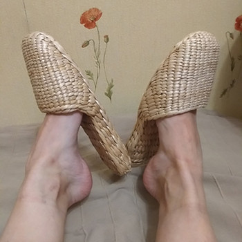 JARYCORN Ръчно изработени китайски сандали Унисекс Летни домашни обувки Нови обувки за двойка Горещи чехли Ms. Мъжки косплей сламени чехли