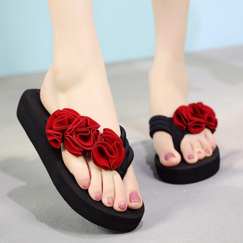 Летни обувки Дамска мода Дамски джапанки с щипка на цветя Неплъзгащи се клинове Плажни чехли chanclas mujer Женски сандалии #C#20