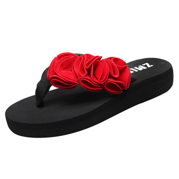Летни обувки Дамска мода Дамски джапанки с щипка на цветя Неплъзгащи се клинове Плажни чехли chanclas mujer Женски сандалии #C#20