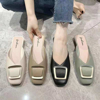 Летни получехли Baotou Жени носят квадратна катарама Lazy Fashion Френски сандали с плоско дъно и чехли Ins Tide Shoes