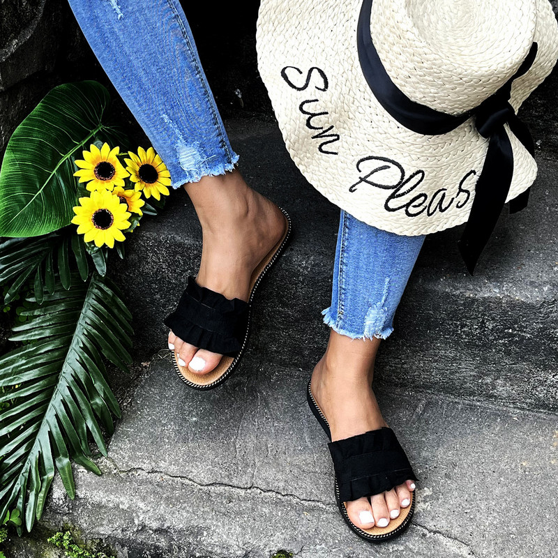 Elegantne ženske papuče s volanima Boemski stil Ženske ravne cipele Ljetne rimske sandale za vanjsku plažu Ležerne japanke Ženske Sandalii