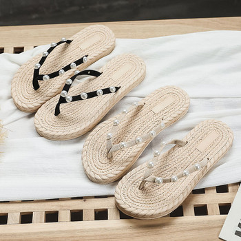 2022 Нов летен моден дизайн Weave Дамски плажни джапанки Нехлъзгащи се плоски дамски външни меки пързалки Женски чехли от конопени прашки