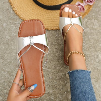 Ženske cipele s četvrtastim vrhom za 2023. Ženske papuče s otvorenim prstima Ljetne cipele za plažu Ženske ravne, ležerne japanke velike veličine