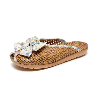 Suihyung Linen Weave Slides για κορίτσια 2023 Νέα καλοκαιρινά γυναικεία παπούτσια για το σπίτι Αναπνέουσες παντόφλες λινάρι Μεγάλα φλοράλ πέδιλα με φιόγκο Peep Toe