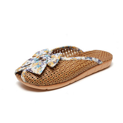 Suihyung Linen Weave Slides για κορίτσια 2023 Νέα καλοκαιρινά γυναικεία παπούτσια για το σπίτι Αναπνέουσες παντόφλες λινάρι Μεγάλα φλοράλ πέδιλα με φιόγκο Peep Toe