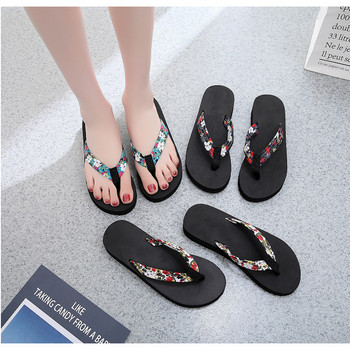 Обувки Дамски бохемски плоски чехли с цветя Летни сандалии Неплъзгащи се плажни обувки Джапанки Чехли с цветя 2020 Zapatos De Mujer