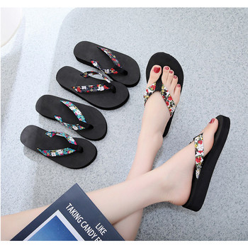 Обувки Дамски бохемски плоски чехли с цветя Летни сандалии Неплъзгащи се плажни обувки Джапанки Чехли с цветя 2020 Zapatos De Mujer
