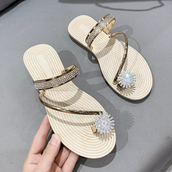 Диамантени PU чехли Дамски модни прости сандали Летни плоски чехли с кристали Римски сандали Дизайнерски сандали Дамски обувки