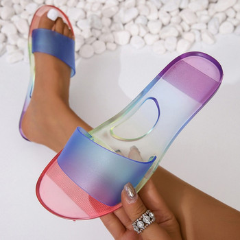 Летни прозрачни модни дамски равни обувки Чехли Плажна рокля Сандали 2023 Нови ежедневни римски обувки Джапанки Дамски пързалки Zapatos