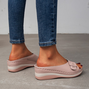 Модни чехли на клин Дамски обувки Летни сандали с отворени пръсти Чехли с платформа с наклонен ток Външни ежедневни джапанки Дамски пързалки