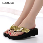 LCIZRONG 2018 Summer Bling Γυναικεία Πλατφόρμα Σαγιονάρες Σφήνα Παντόφλες Παραλία Ψηλοτάκουνα Πάρτι Σπίτι Παντόφλες Γυναικεία παπούτσια εσωτερικού χώρου