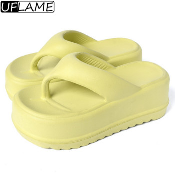 UFLAME 2023 Нови летни равни чехли Дамски обувки от кожа Черни бели джапанки с дебела подметка Ежедневни комфортни пързалки Дамски обувки
