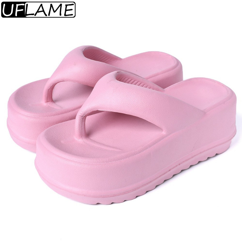 UFLAME 2023 Нови летни равни чехли Дамски обувки от кожа Черни бели джапанки с дебела подметка Ежедневни комфортни пързалки Дамски обувки