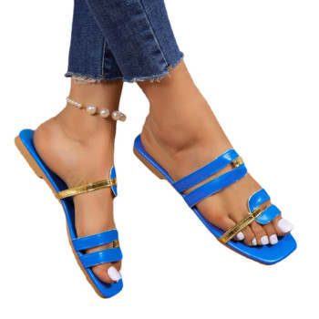 Дамски обувки 2023 г. Нови дамски чехли с квадратни пръсти Летни обувки в съответствие с цветовете Дамски плажни джапанки за свободното време Плоски чехли