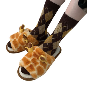 Безплатна доставка Жираф домашни чехли за жени Зимни топли памучни домашни чехли Зимни обувки Женски топли чехли Dropshiping