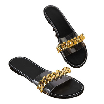 2023 Горещи разпродажби Обувки за жени Прозрачни дамски чехли Лято Рим Метална декорация Едноцветни обувки Дамски ежедневни джапанки