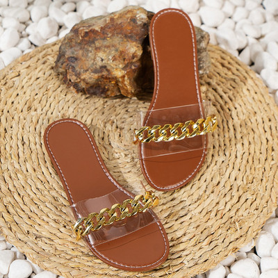 2023 Hot Sale Cipele za žene Prozirne ženske papuče Ljeto Rim Metalni ukrasi Jednobojne cipele Ženske ležerne japanke