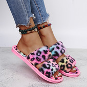 COOTELILI New Fashion Home Šlepetės Žieminiai Batai Moterims Šlepetės Šiltos Šlepetės Plokščios Spalvingos Leopard Print Dydis 36-41