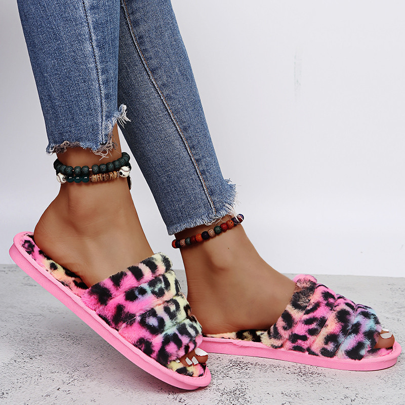 COOTELILI New Fashion Home Šlepetės Žieminiai Batai Moterims Šlepetės Šiltos Šlepetės Plokščios Spalvingos Leopard Print Dydis 36-41