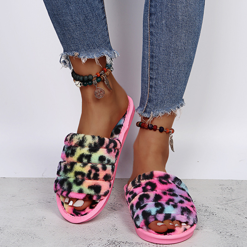 COOTELILI New Fashion Home Šlepetės Žieminiai Batai Moterims Šlepetės Šiltos Šlepetės Plokščios Spalvingos Leopard Print Dydis 36-41