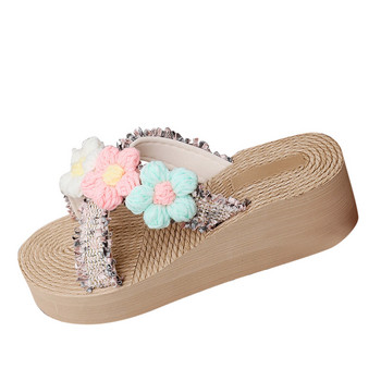 Пролет Лято Дамски чехли Дебела подметка Клин ток Цвят Цвете Отворени пръсти Джапанки Леки удобни плажни сандали обувки