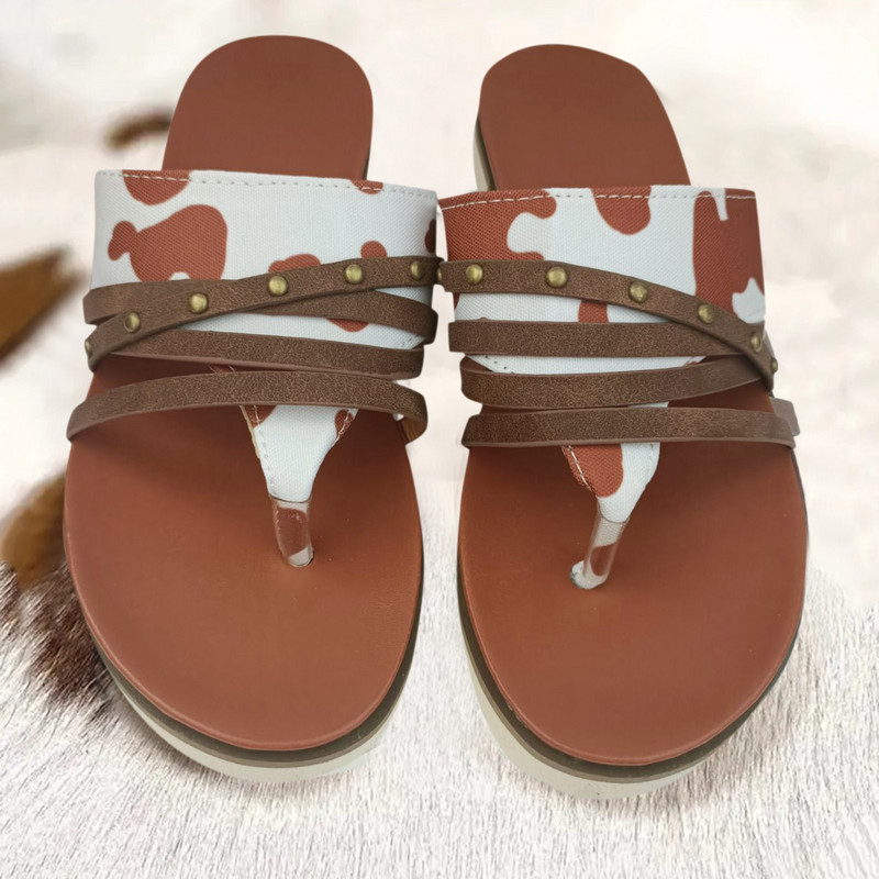 Καλοκαιρινές γυναικείες σαγιονάρες ελαφριές παντόφλες με μοτίβο αγελάδας για γυναικείες casual άνετα παπούτσια παραλίας 2022