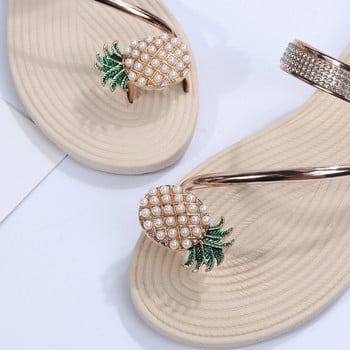 Γυναικεία σανδάλια Pearl Pineapple 2023 καλοκαιρινά κρυστάλλινα casual flat αντιολισθητικές γυναικείες σαγιονάρες υπαίθριες παντόφλες παραλίας σε μποέμικο στυλ