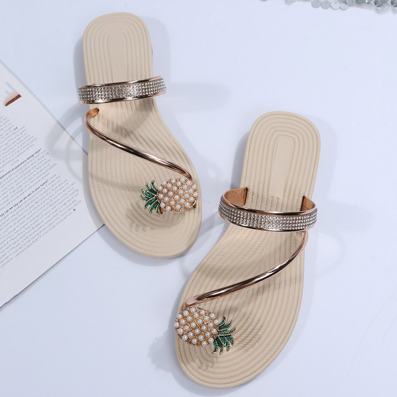 Γυναικεία σανδάλια Pearl Pineapple 2023 καλοκαιρινά κρυστάλλινα casual flat αντιολισθητικές γυναικείες σαγιονάρες υπαίθριες παντόφλες παραλίας σε μποέμικο στυλ