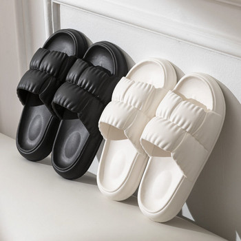 Дамски облачни чехли с мека подметка Летни плажни сандали с дебела EVA платформа Дамски плисиран дизайн за домашни пързалки Нови дамски обувки