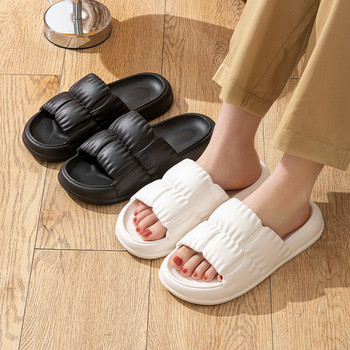 Дамски облачни чехли с мека подметка Летни плажни сандали с дебела EVA платформа Дамски плисиран дизайн за домашни пързалки Нови дамски обувки